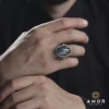 Mavi Kehribar Gümüş Yüzük