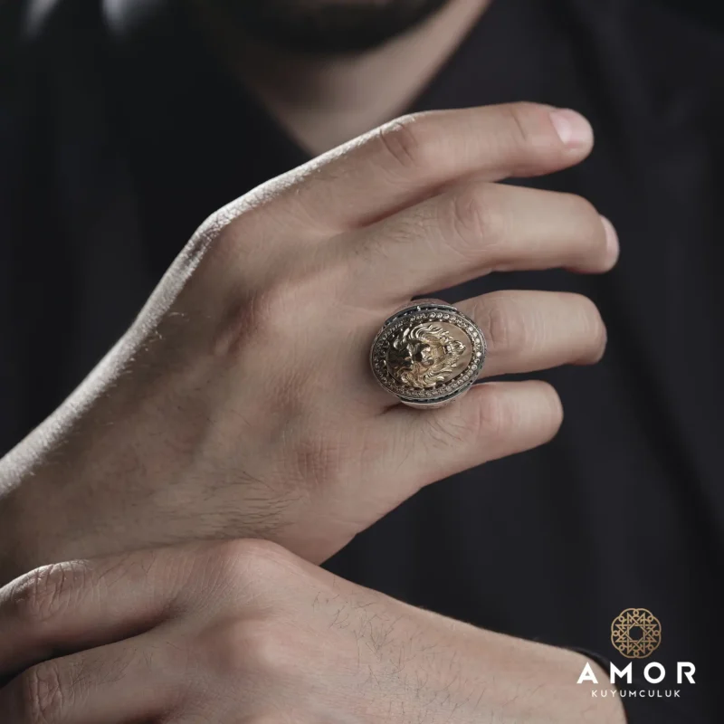 AMOR 24-08-202411407 copy Aslan Figürlü Gümüş Yüzük