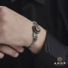 Kehribar Taşlı Ay Yıldız Gümüş Bileklik