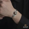 Kehribar Taşlı Ay Yıldız Gümüş Bileklik