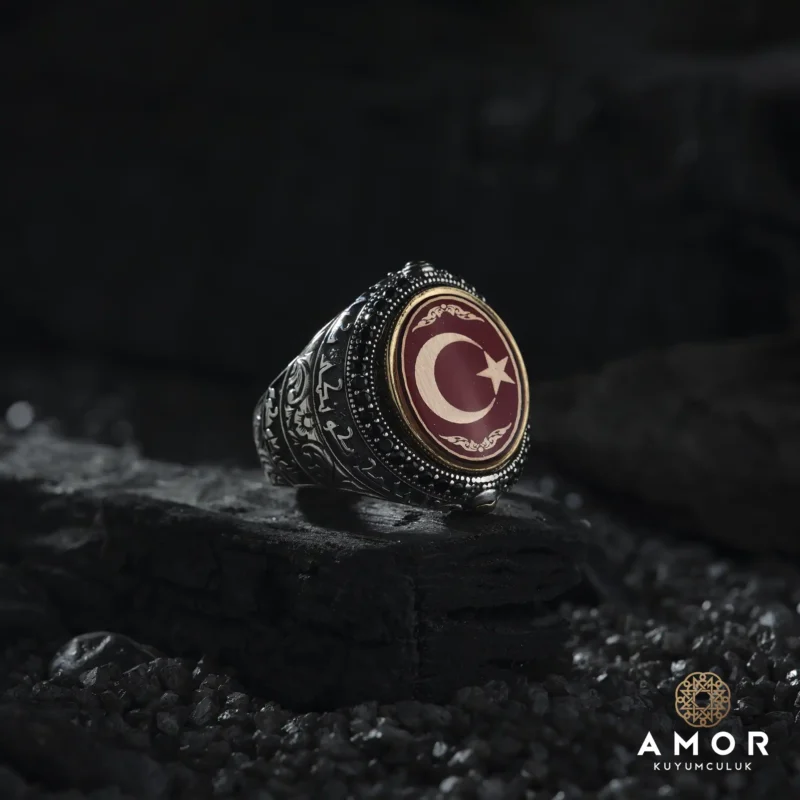 Dönmeli Ay Yıldız Gümüş Yüzük