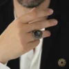 Hiç kehribarlı Gümüş Erkek Yüzük Modeli