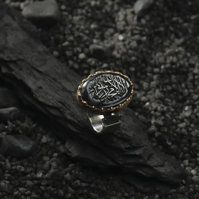 AMOR 17 EKIM 202532191 copy Kelime- i Tevhid Gümüş Erkek Yüzük Modeli