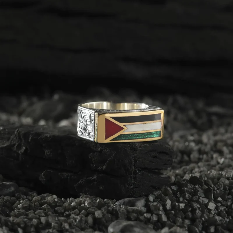 AMOR 17 EKIM 202532256 copy Filistin Bayraklı Gümüş Yüzük Modeli