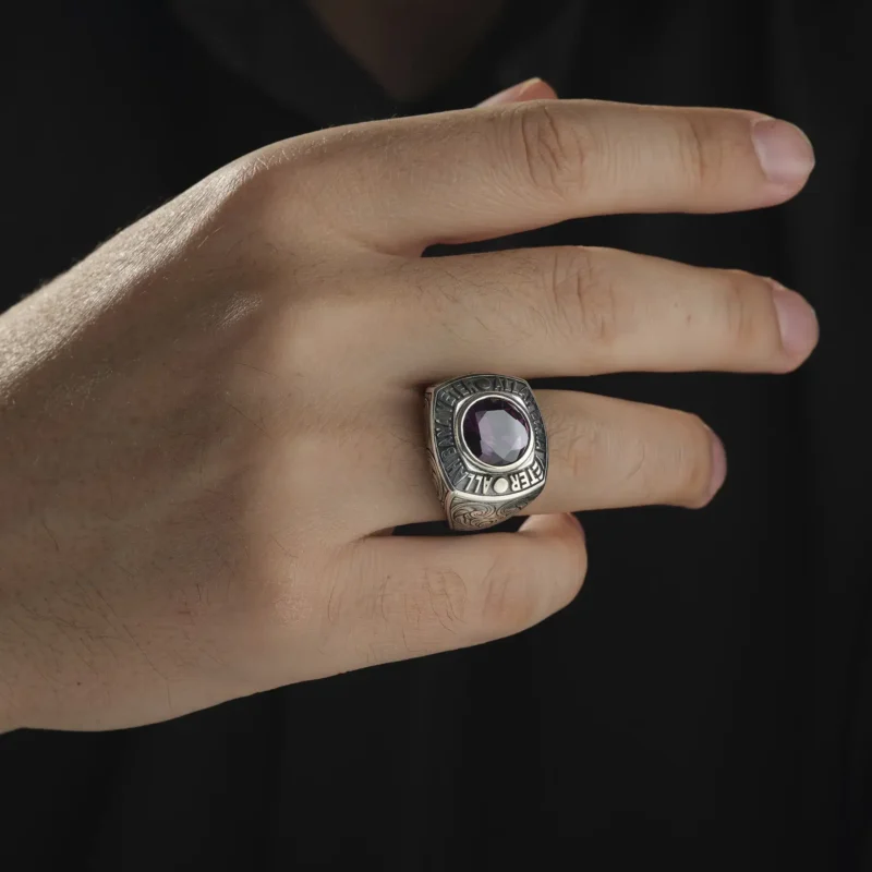 AMOR 17 EKIM 202532459 copy Ametist Taşlı Allah Bana Yeter Gümüş Erkek Yüzük Modeli