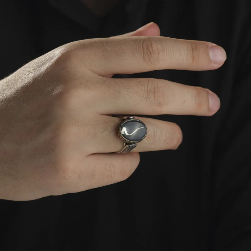 AMOR 17 EKIM 202532465 copy Mim Harfi Gümüş Erkek Yüzük Modeli