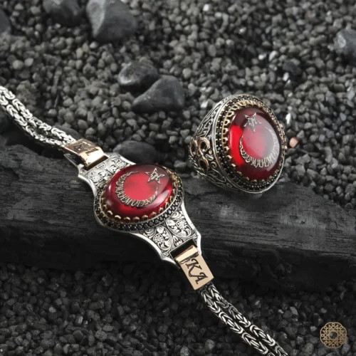 İsimli Ayyıldız Ve Üç Hilal Çift Başlı Kartal İşlemi Gümüş Bileklik Yüzük Modeli