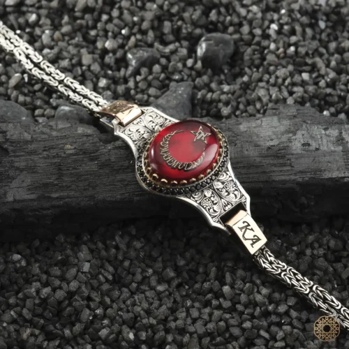 İsimli Ayyıldız Ve Üç Hilal Çift Başlı Kartal İşlemeli Gümüş Bileklik Modeli