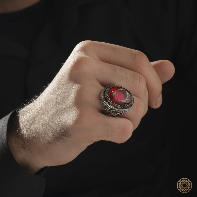 İsimli Ayyıldız Ve Üç Hilal Çift Başlı Kartal İşlemi Gümüş Yüzük Modeli