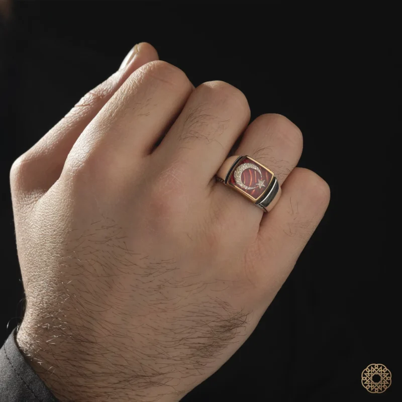 Kelime-i Tevhid Türk Bayrağı Gümüş Erkek Yüzük Modeli