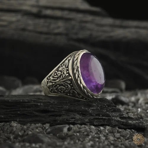 Ametist Taşlı Gümüş Erkek Yüzük Modeli