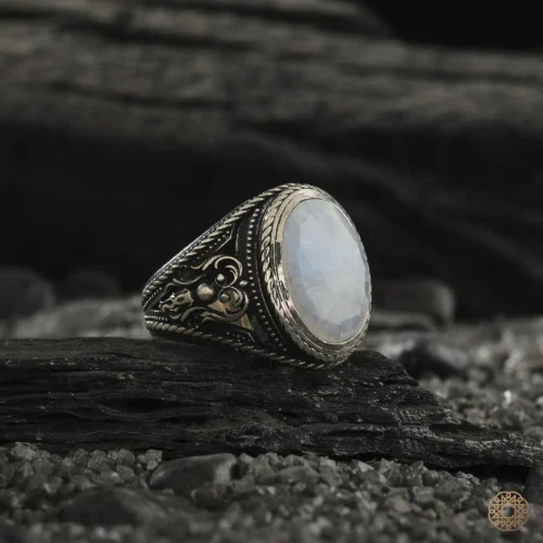 Ay Taşı Gümüş Erkek Yüzük Modeli