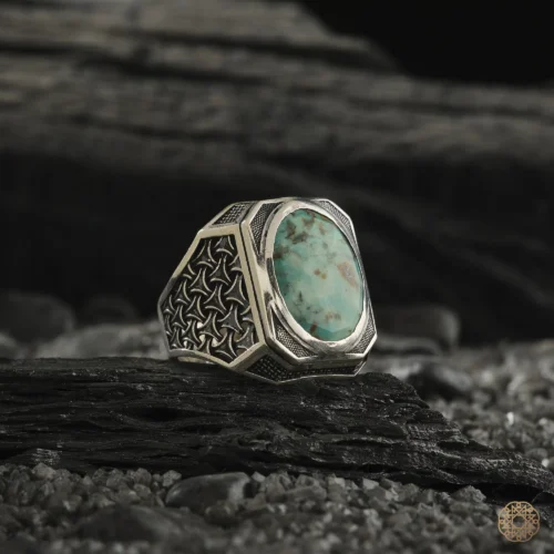 Firuze Taşlı Gümüş Erkek Yüzük Modeli