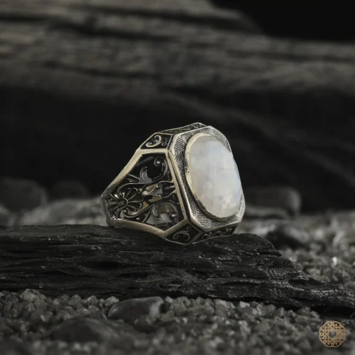 Ay Taşı Gümüş Erkek Yüzük Modeli