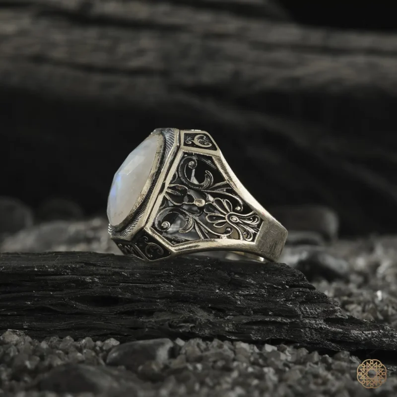 Ay Taşı Gümüş Erkek Yüzük Modeli