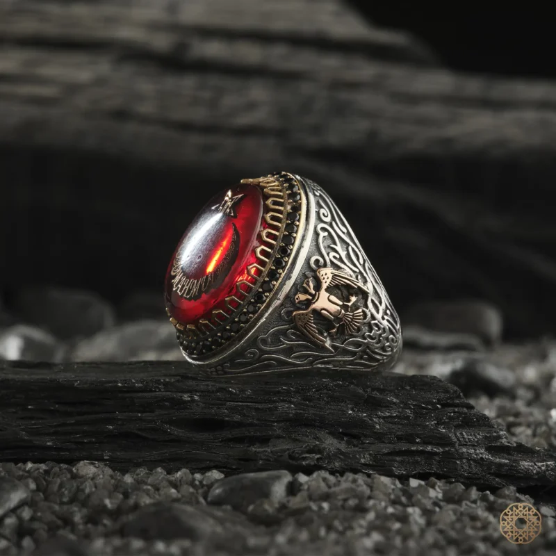 İsimli Ayyıldız Ve Üç Hilal Çift Başlı Kartal İşlemi Gümüş Yüzük Modeli