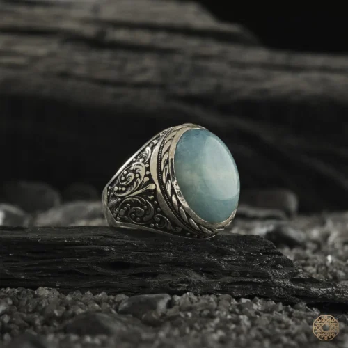 Blue Topaz Taşlı Gümüş Erkek Yüzük Modeli