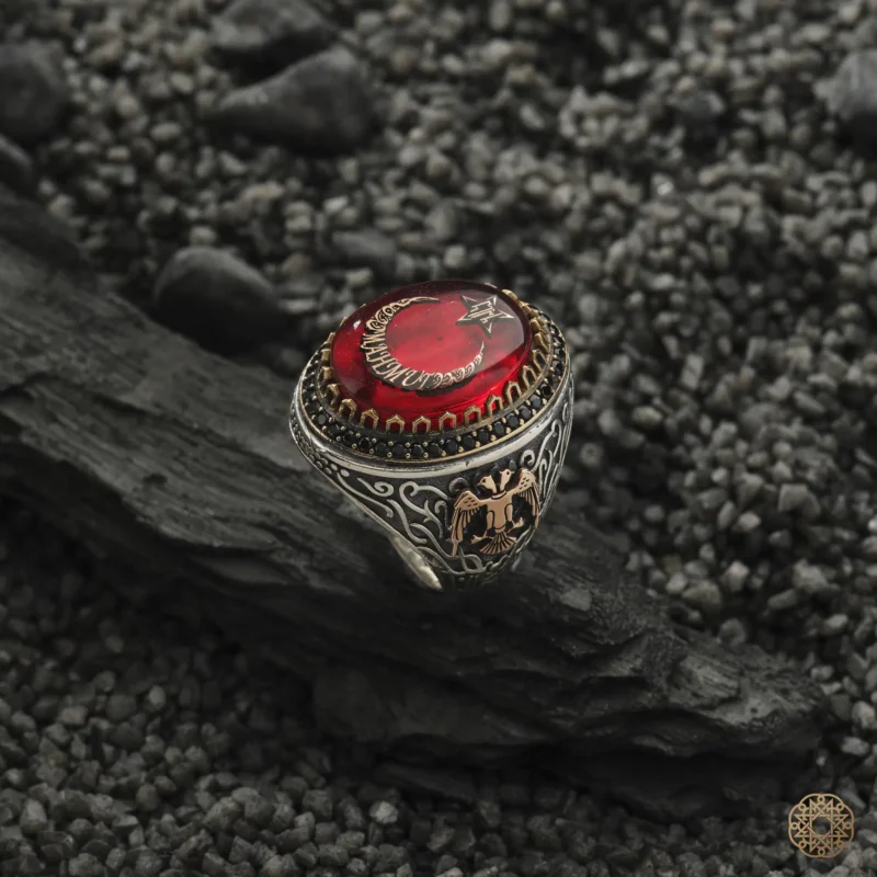 İsimli Ayyıldız Ve Üç Hilal Çift Başlı Kartal İşlemi Gümüş Yüzük Modeli