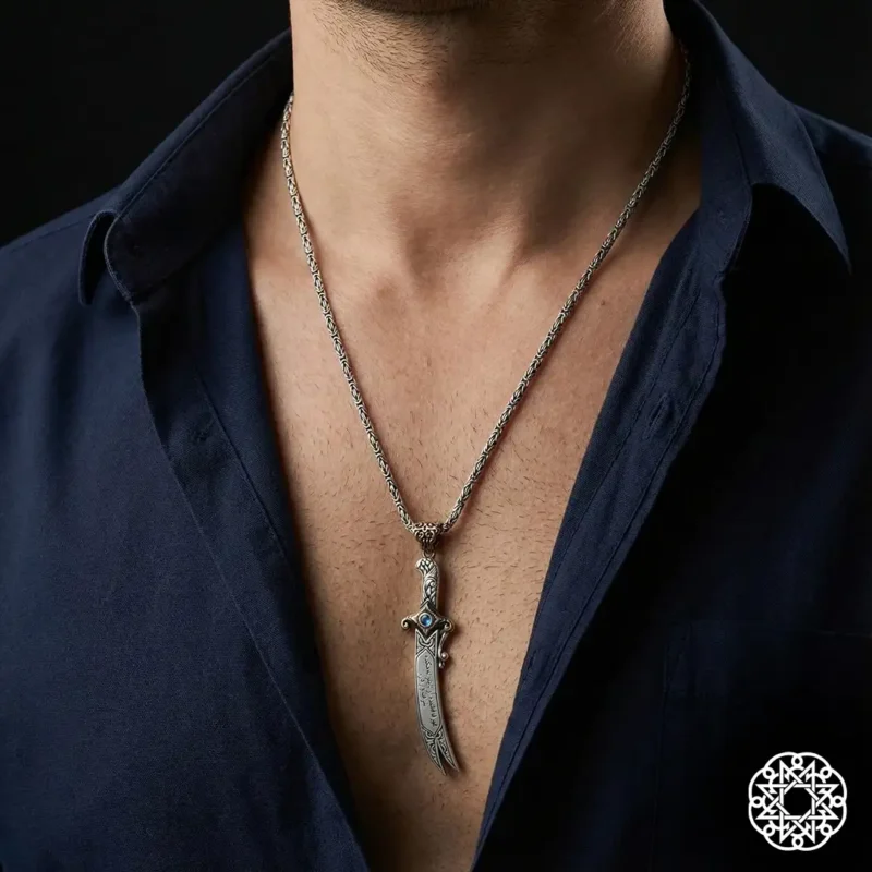 Kapaklı Kılıç Gümüş Erkek Kolye