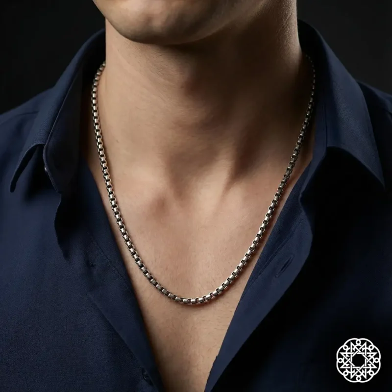 1 Kare Zincir Gümüş Erkek Kolye Modeli