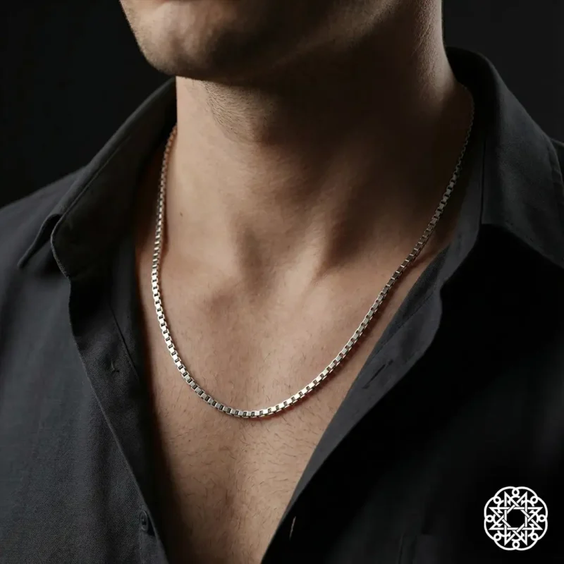 1 Kare Zincir Gümüş Erkek Kolye Modeli