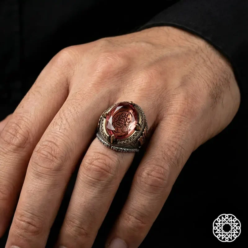 1 La Galibe İllallah Sultanit Taşlı Gümüş Erkek Yüzük Modeli