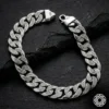 1 Gravürlü Kalın Zincir Gümüş Erkek Bileklik Modeli