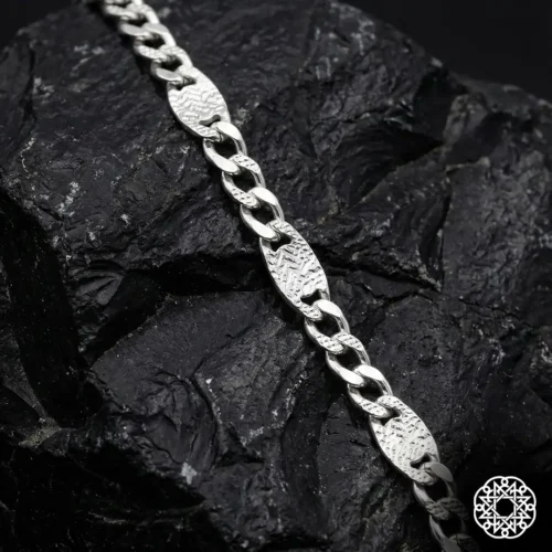 1 Desenli Oval Halkalı Zincir Gümüş Erkek Bileklik Modeli