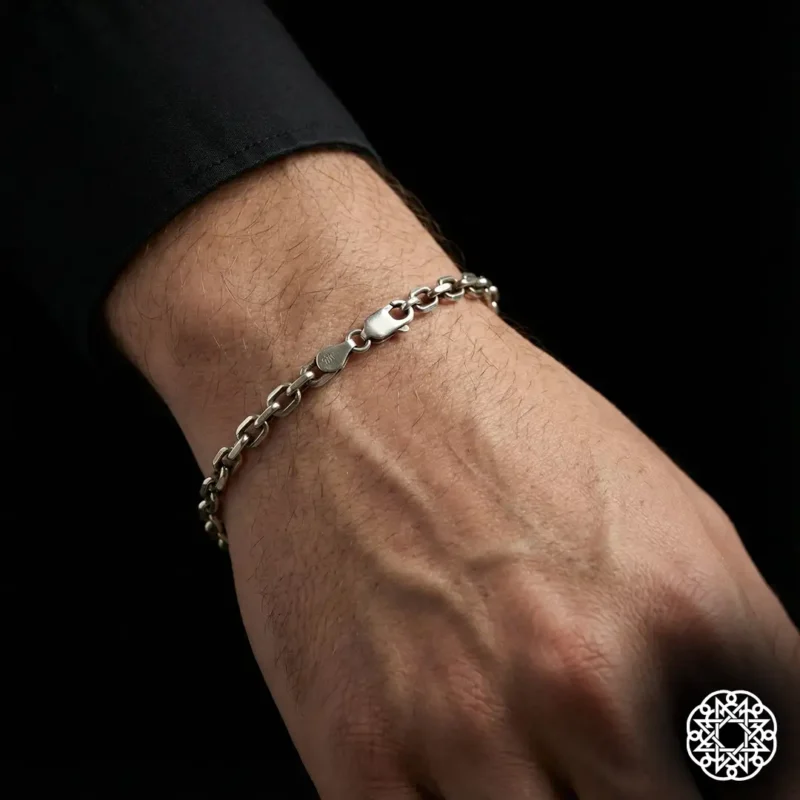 İnce Oval Halkalı Zincir Gümüş Erkek Bileklik Modeli