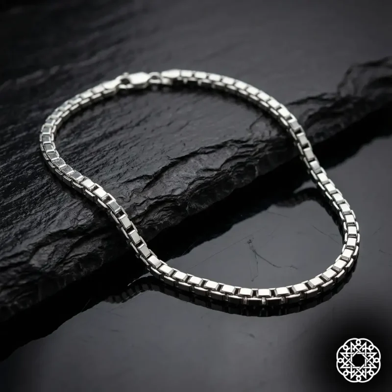 1 Düz Kare Zincir Gümüş Erkek Bileklik Modeli