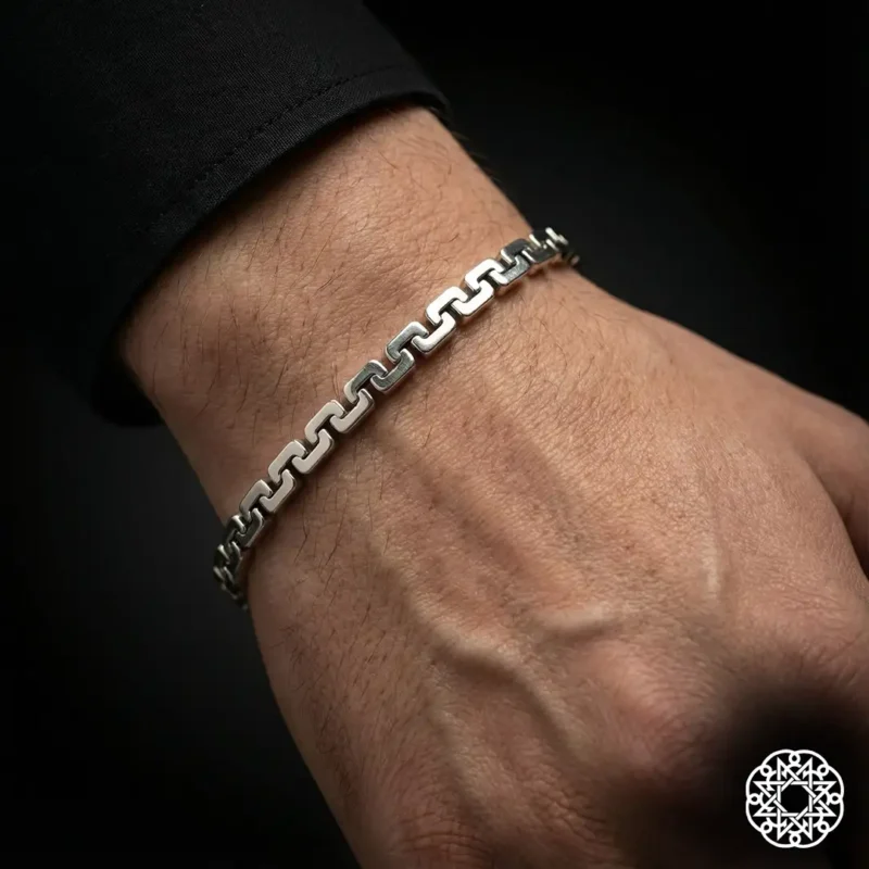 Geometrik Dalga Zincir Gümüş Erkek Bileklik Modeli