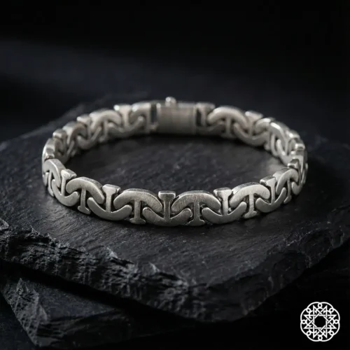 1 Örgü Form Zincir Gümüş Erkek Bileklik Modeli