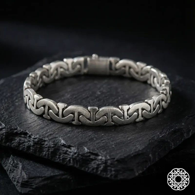 1 Örgü Form Zincir Gümüş Erkek Bileklik Modeli