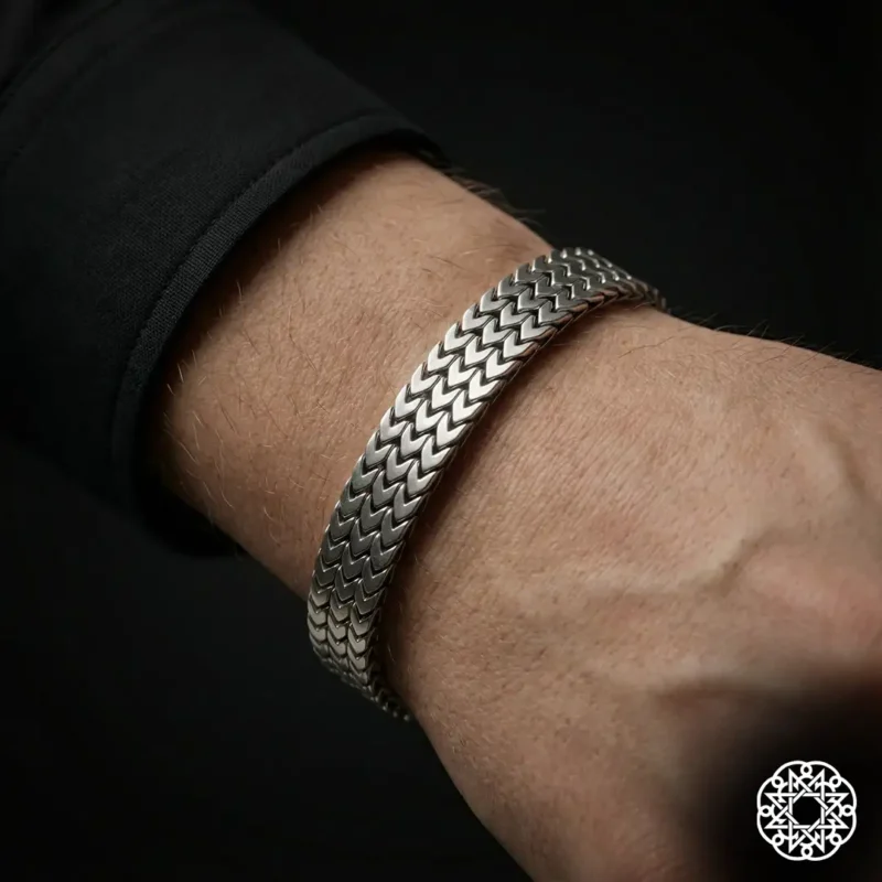 Balıksırtı Dokulu Gümüş Erkek Bileklik Modeli