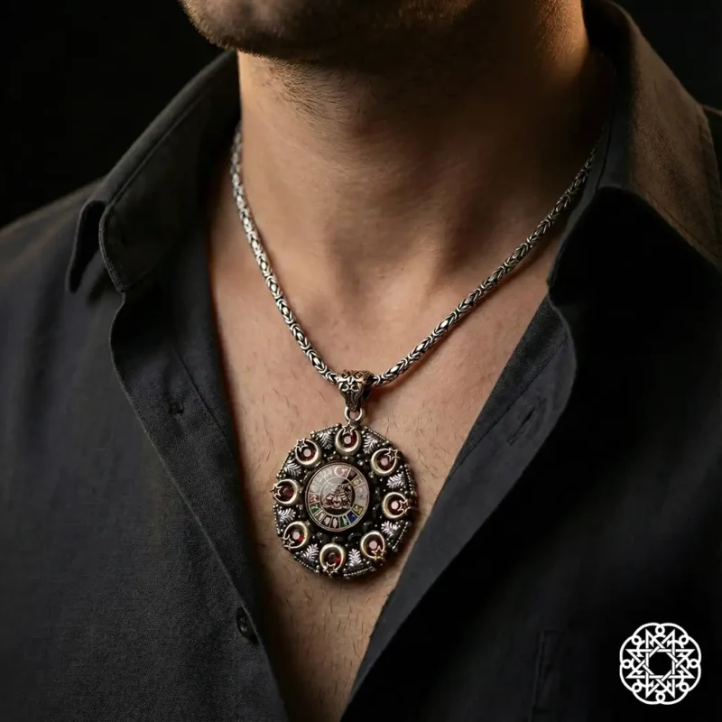 16 Türk Devleti Bayraklı Bozkurt Gümüş Madalyon Kolye