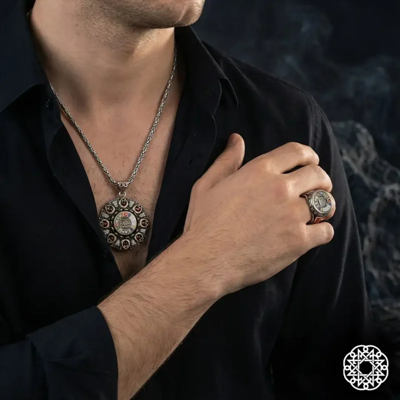 1 Türk İmparatorluğu Gümüş Yüzük ve Kolye Set