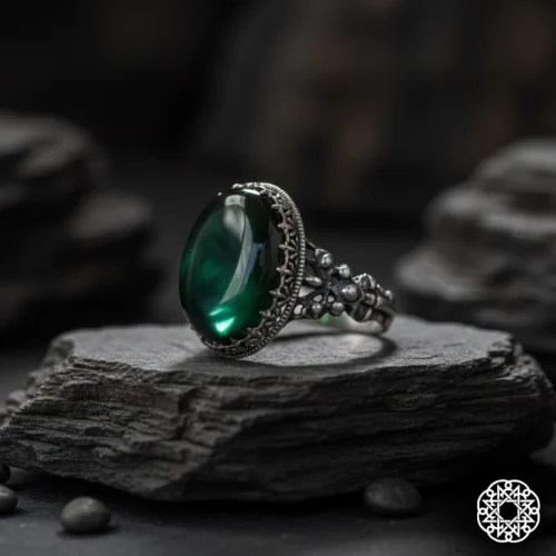 2 Yeşil Galalit Gümüş Erkek Yüzük Modeli