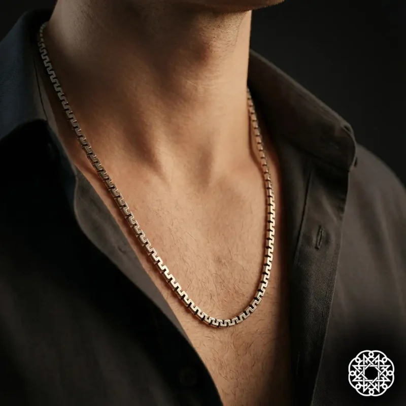 2 Kare Desen Gümüş Erkek Kolye Modeli