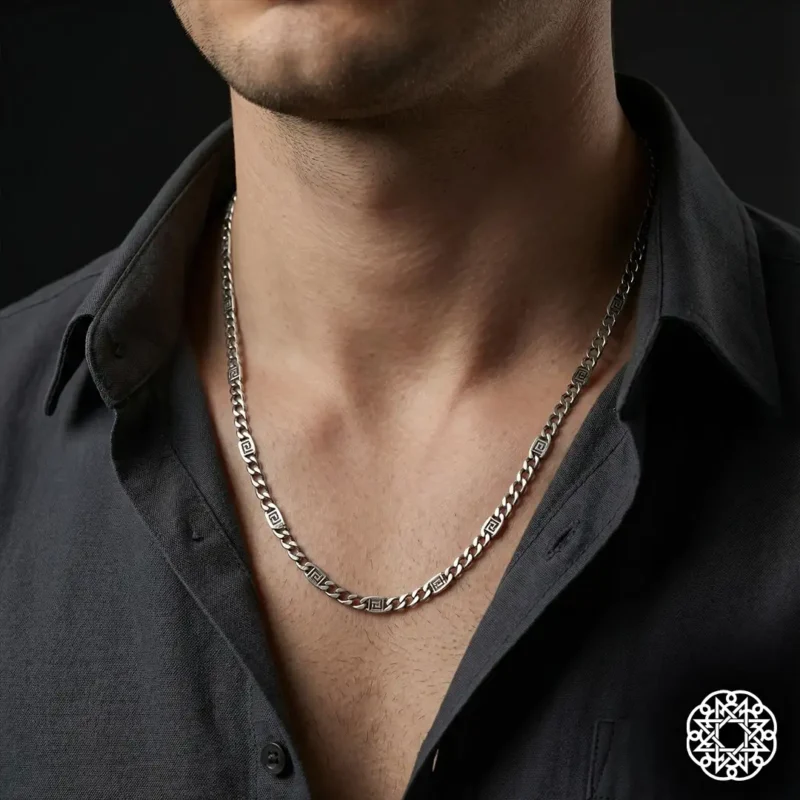 2 Motifli Gurmet Zincir Gümüş Erkek Kolye Modeli