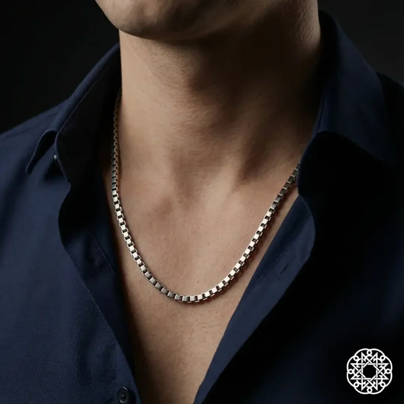 2 Kare Zincir Gümüş Erkek Kolye Modeli