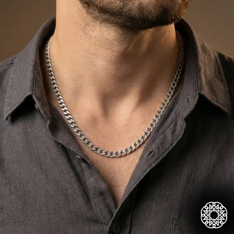 2 Kare Zincir Gümüş Erkek Kolye Modeli