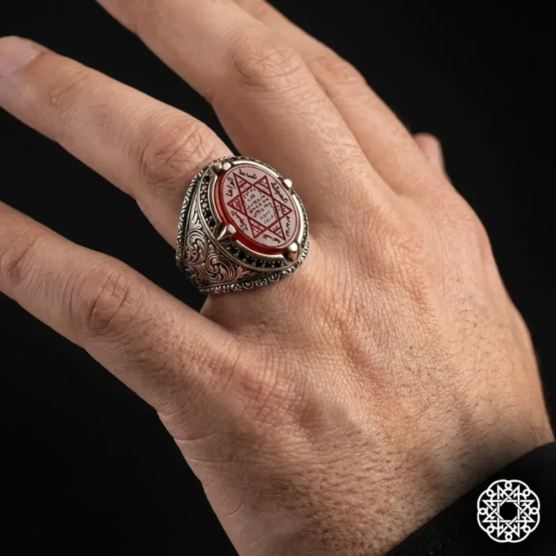 2 Akik Taşlı Hz. Süleyman Mührü Gümüş Yüzük Modeli