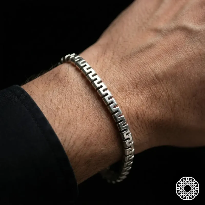 Minimal Desenli Zincir Gümüş Erkek Bileklik Modeli