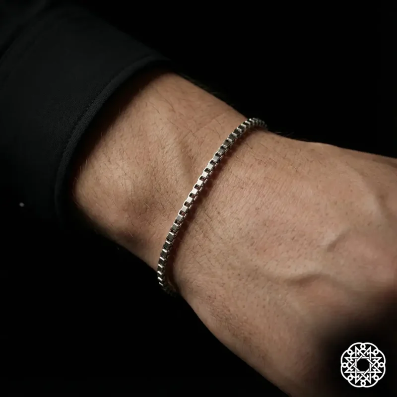 2 İnce Kare Halkalı Zincir Gümüş Erkek Bileklik Modeli