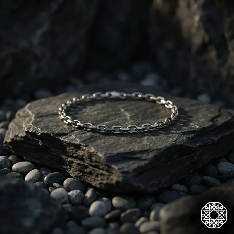 İnce Oval Halkalı Zincir Gümüş Erkek Bileklik Modeli