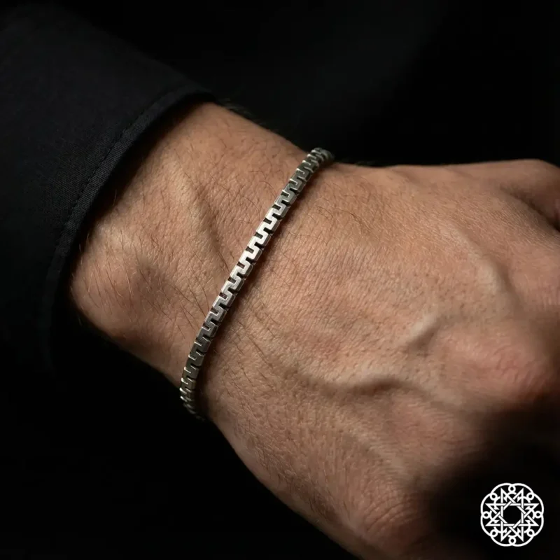 İnce Zikzak Desenli Zincir Gümüş Erkek Bileklik Modeli