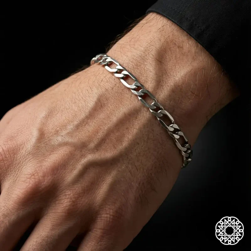 Oval Geçişli Figaro Zincir Gümüş Erkek Bileklik Modeli