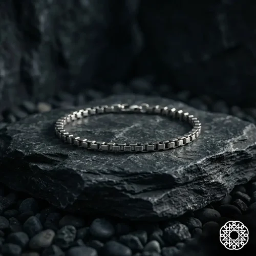 2 Minimal Kare Zincir Gümüş Erkek Bileklik Modeli