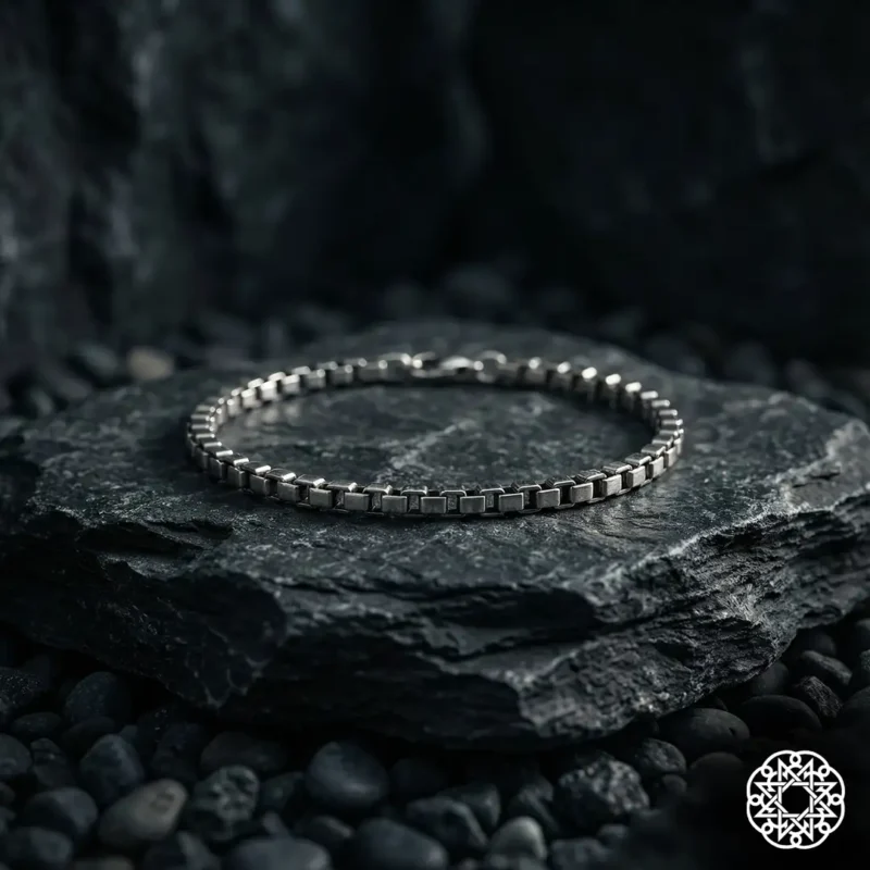 2 Minimal Kare Zincir Gümüş Erkek Bileklik Modeli