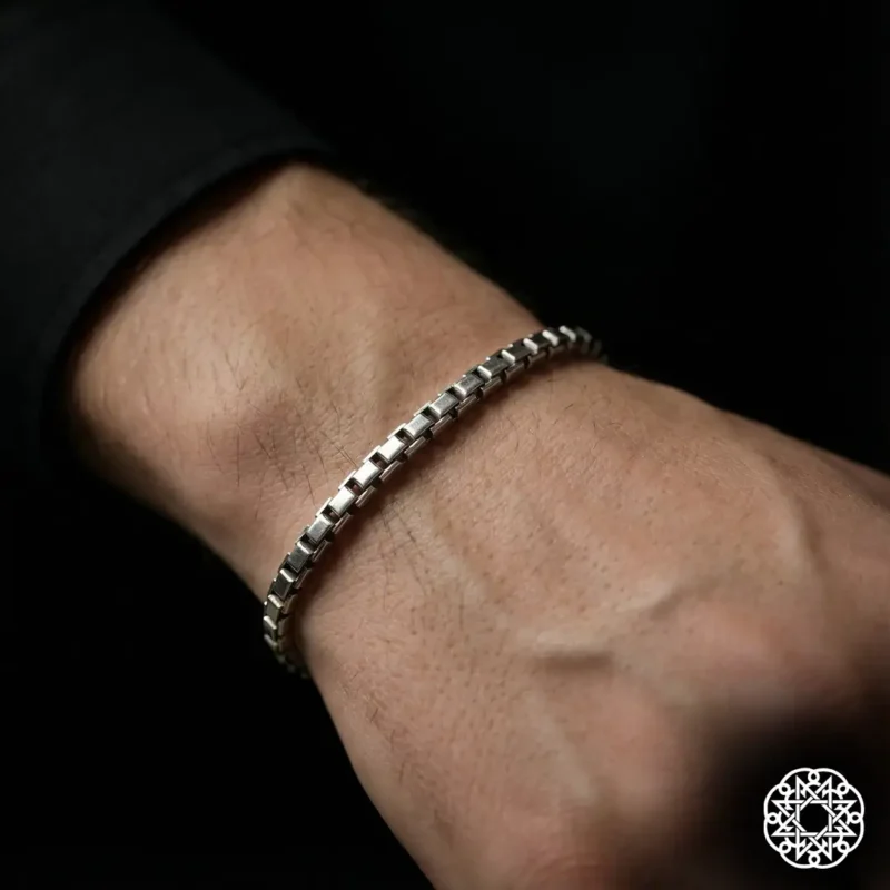 2 Düz Kare Zincir Gümüş Erkek Bileklik Modeli